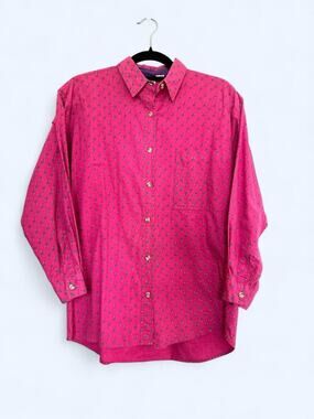 VTG 90s Sudden Impact Floral Cotton Button Down Shirt Pink Purple Retro Sz S
